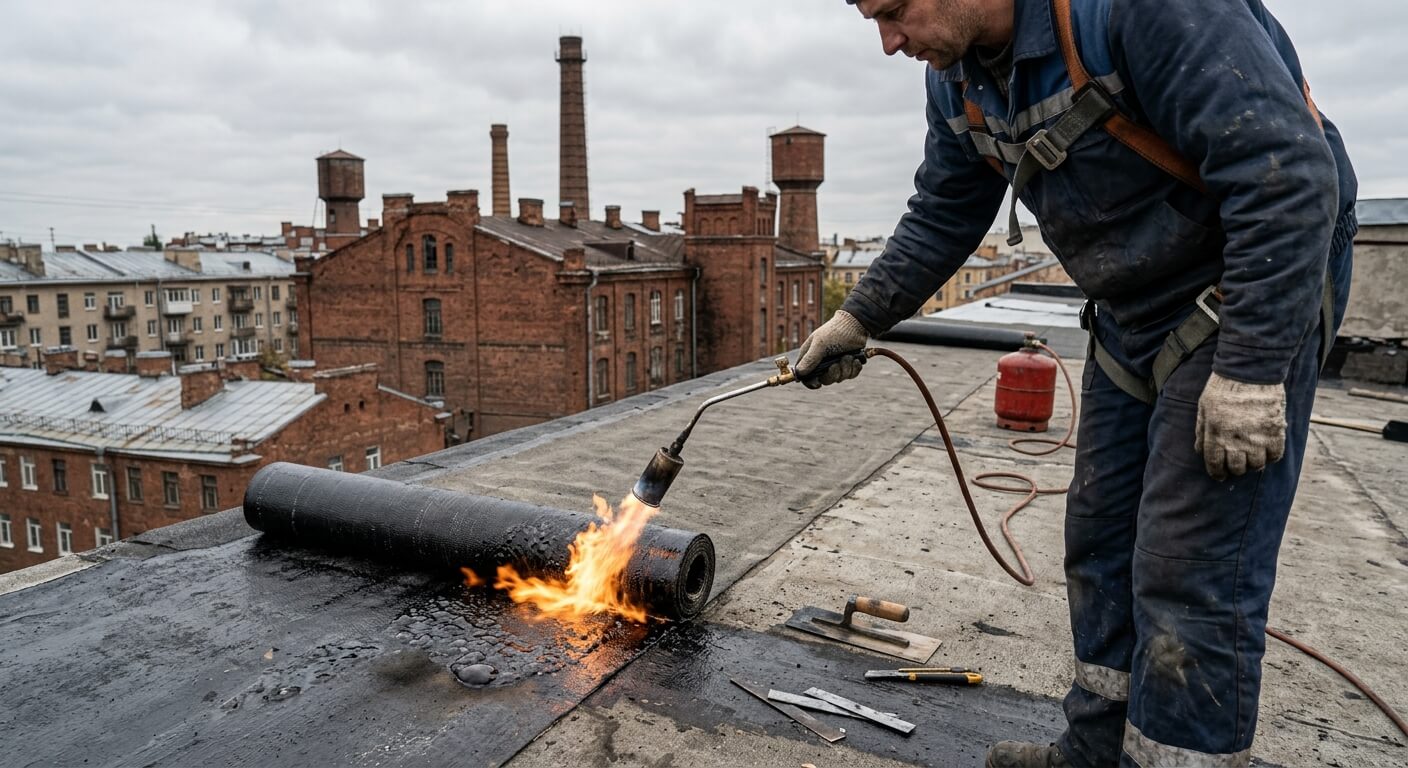 Устройство мягкой кровли в Санкт-Петербурге — монтаж наплавляемой рулонной кровли в 2 слоя